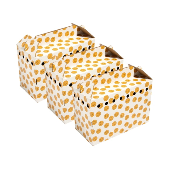 Oodles Ventilated Cardboard Small Animal Carrier with Handle, Yellow Smiley Face Print, 3-pack