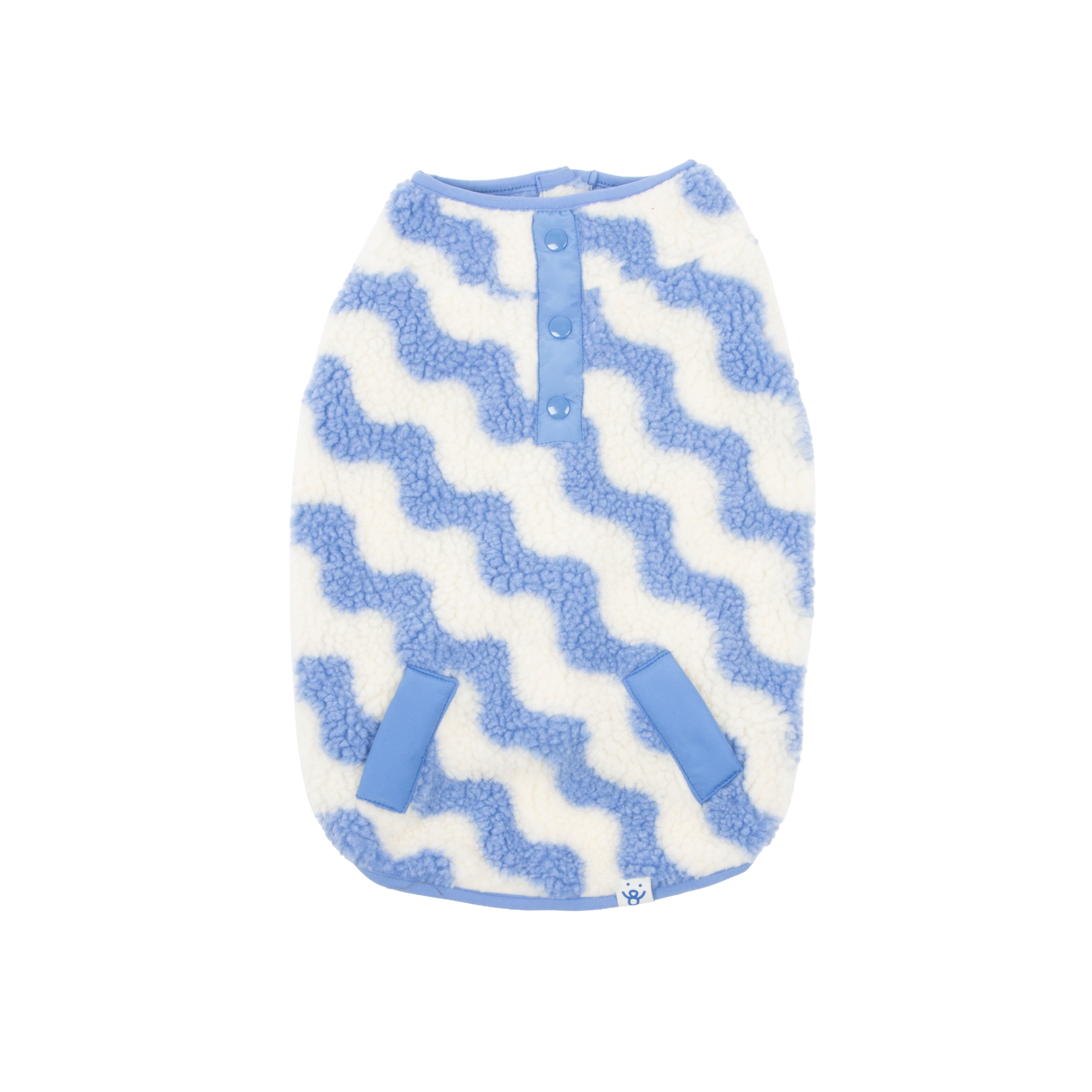 Oodles Wavy Stripes Fall Sherpa Dog Jacket, Blue, Medium
