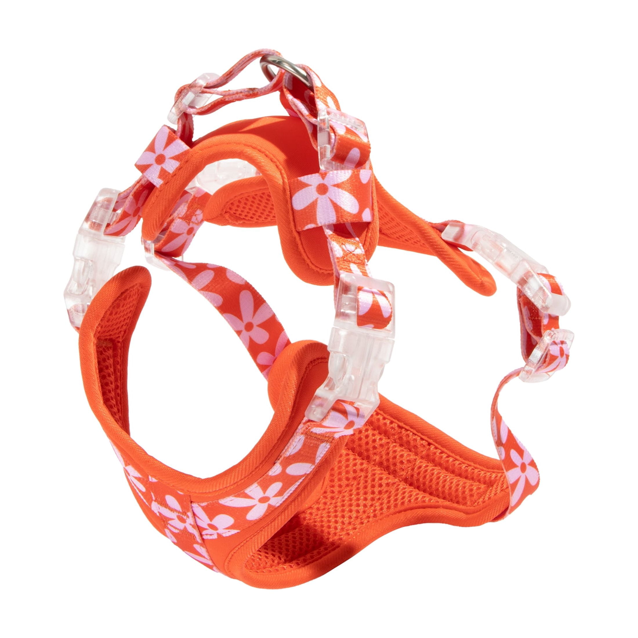 Oodles Wild Blooms Adjustable Mesh Dog Walking Harness, Red, Large