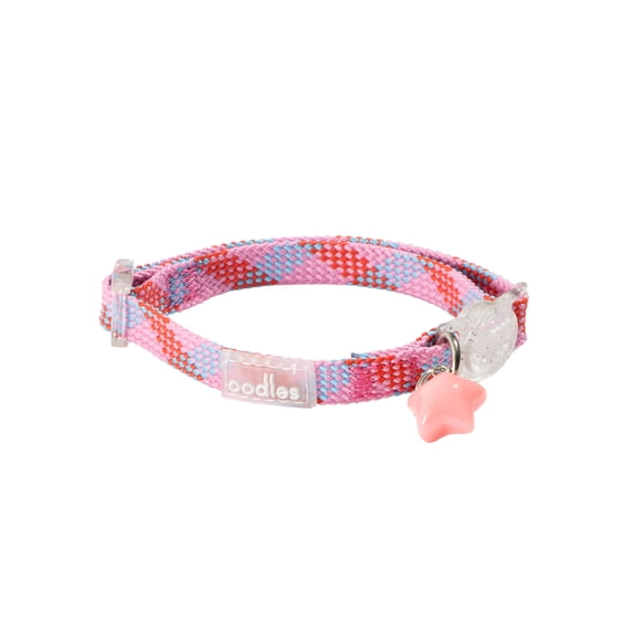 Oodles Woven Checkered Breakaway Cat Collar, Pink, One Size