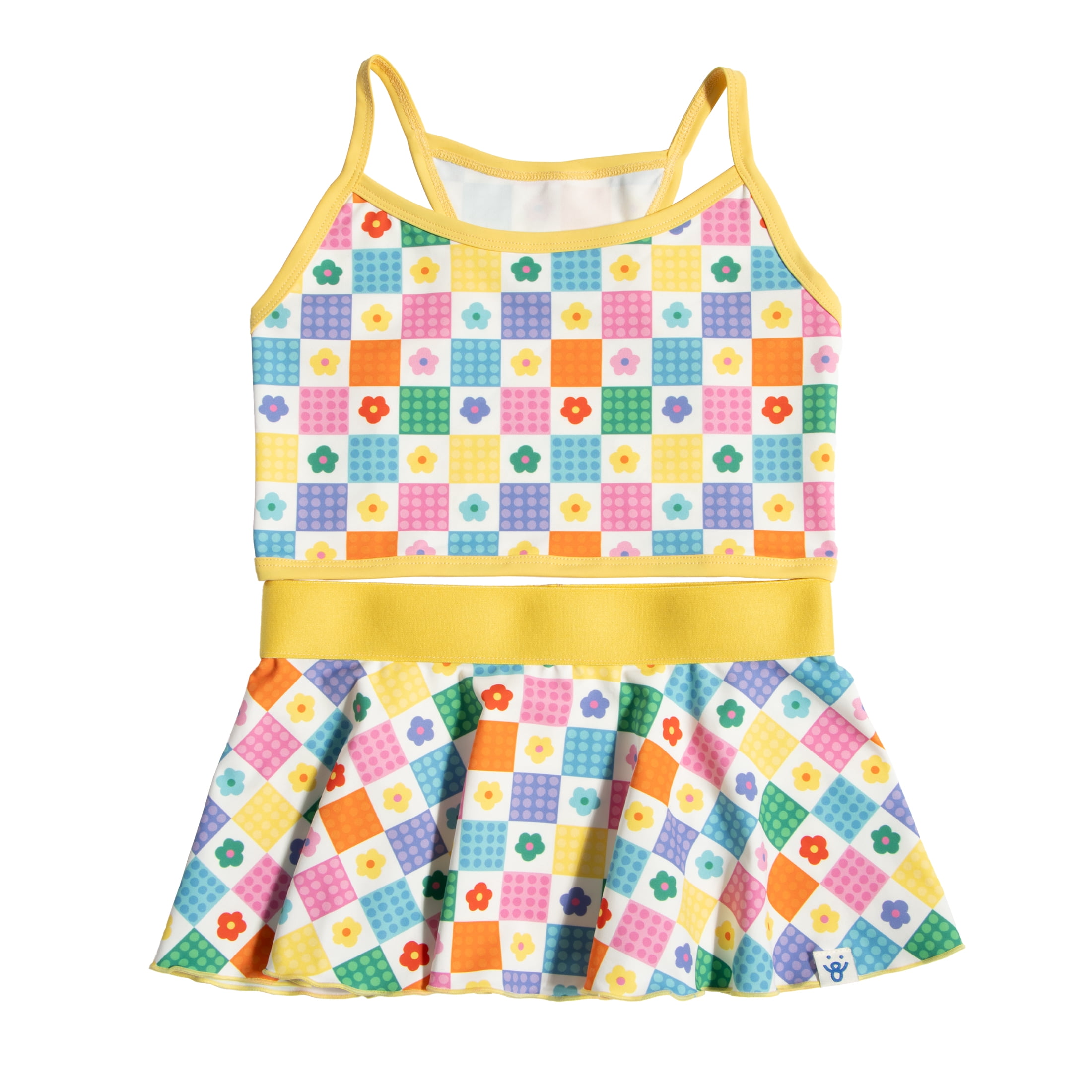 Oodles Yellow Checkered Floral Spring 2-Piece Dog Bikini, Large