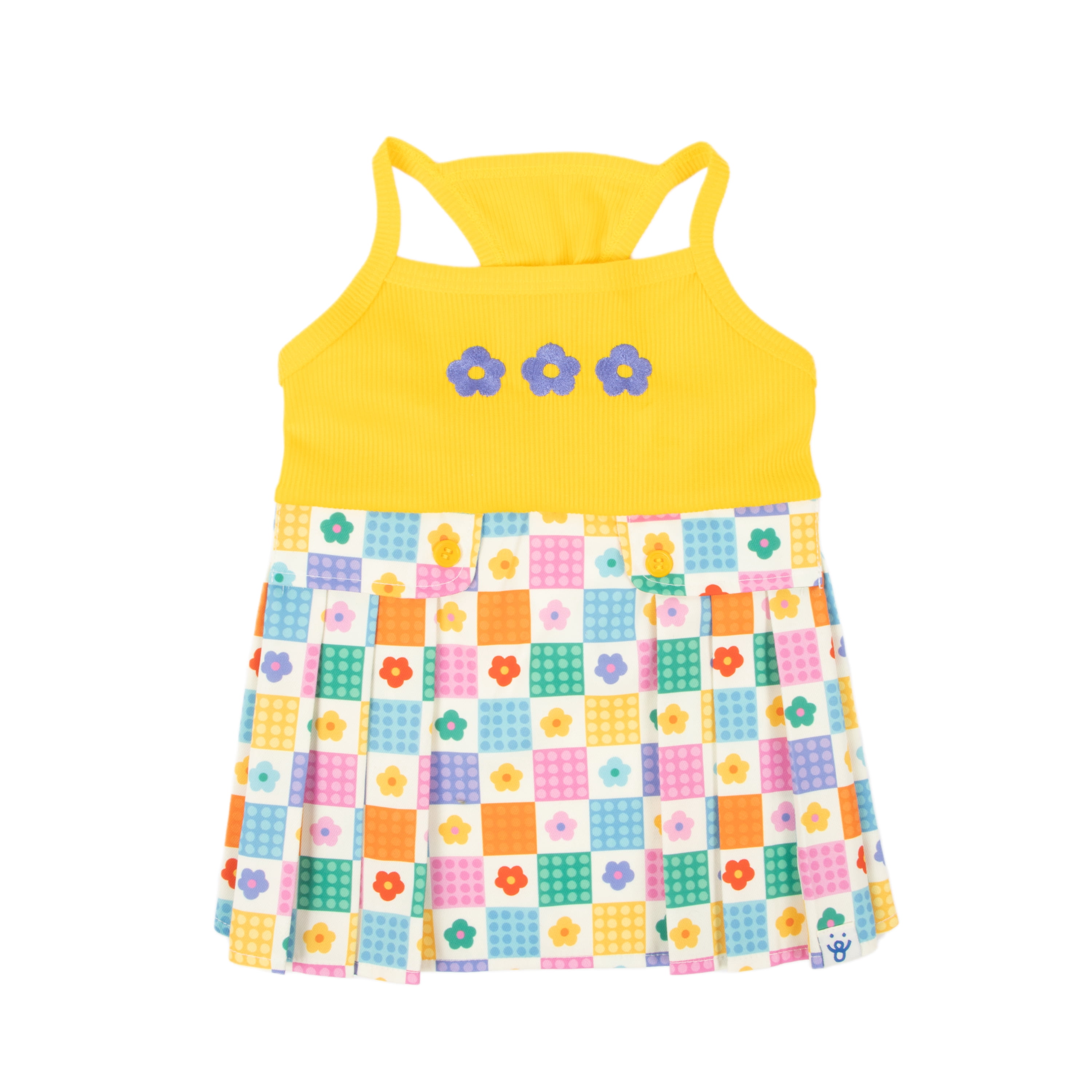 Oodles Yellow Floral Pleated Retro Spring Dog Dress, Medium