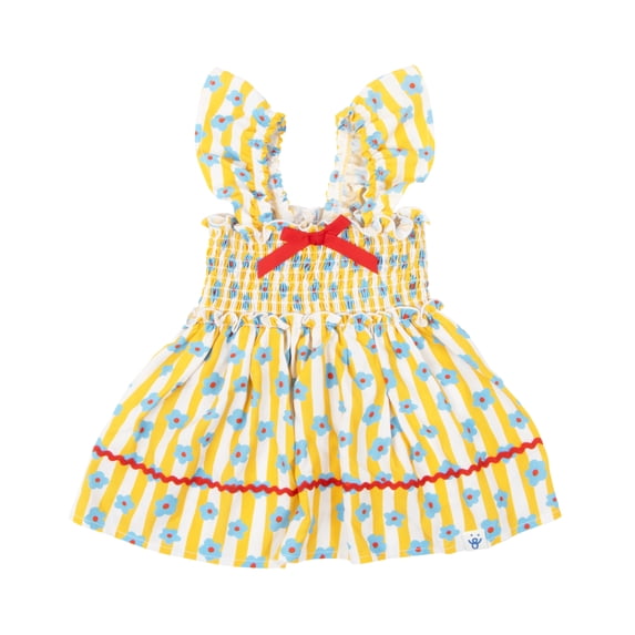 Oodles Yellow Floral Ruffled Retro Spring Dog Dress, Medium