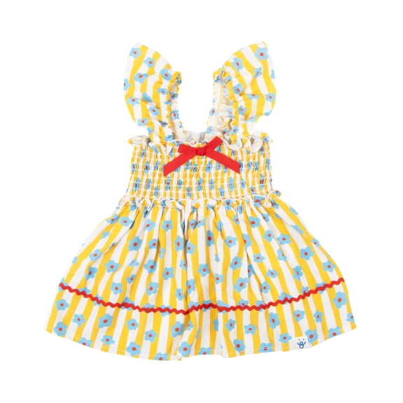 Oodles Yellow Floral Ruffled Retro Spring Dog Dress, XS
