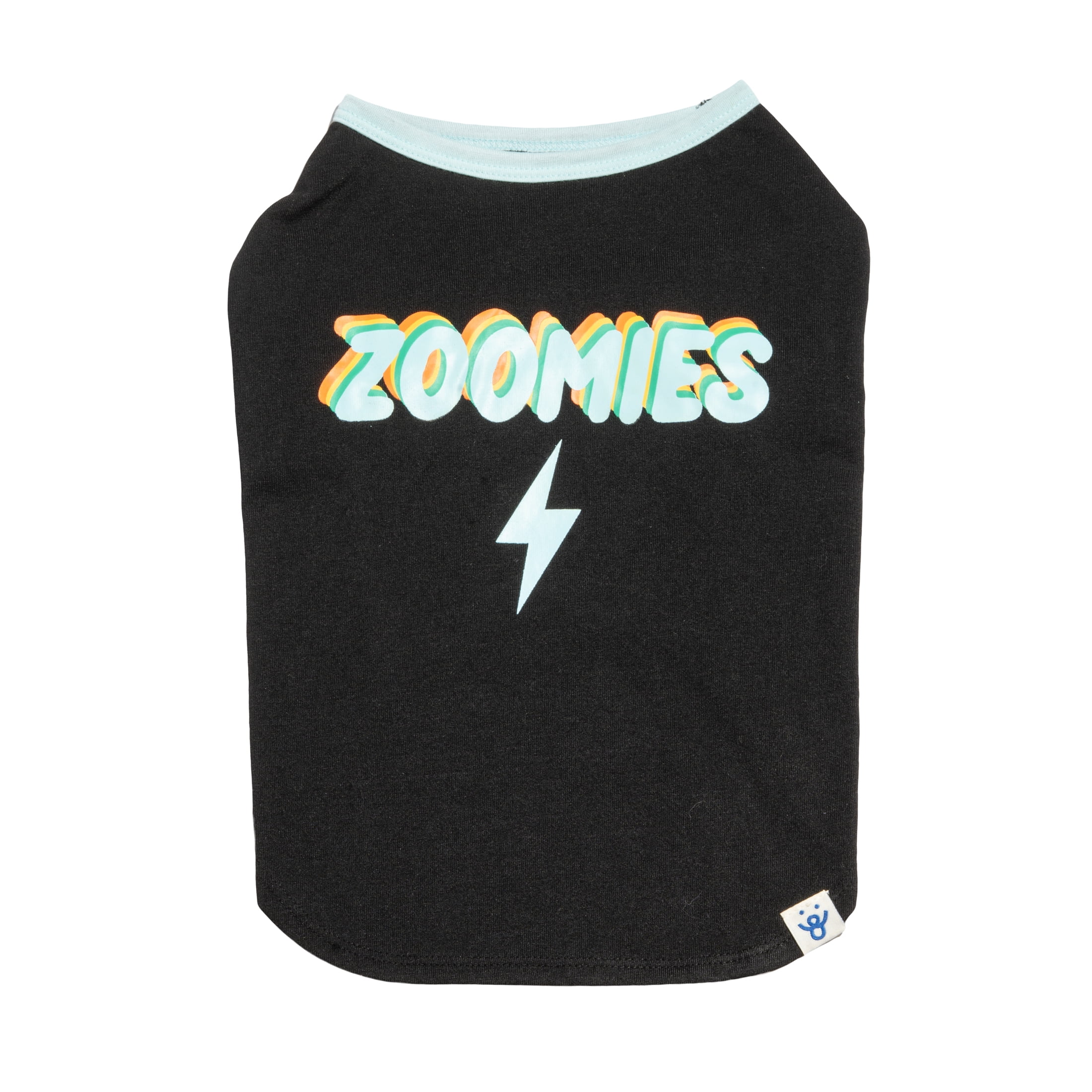 Oodles Zoomies Lightning Bolt Spring Dog T-Shirt, Black, Medium