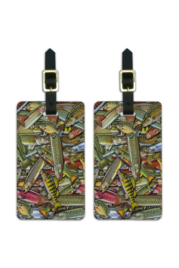 Oodles of Fish Fishing Salmon Trout Luggage ID Tags Suitcase Carry-On Cards - Set of 2