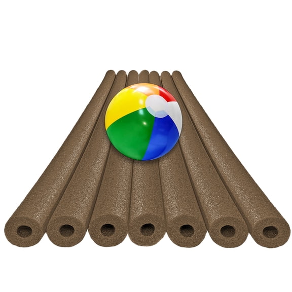 Oodles of Noodles 7 Pack Deluxe Foam Pool Swim Noodles Includes 12 Inch Beach Ball (Brown)