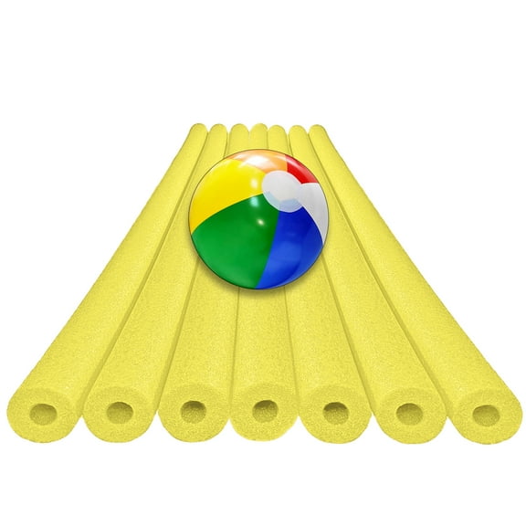 Oodles of Noodles 7 Pack Deluxe Foam Pool Swim Noodles Includes 12 Inch Beach Ball