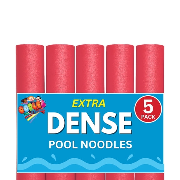 Oodles of Noodles Pool Noodles Foam Soft Large Noodle Tube, Bulk Floats, Pool Toy, Craft Projects - 5 Pack (Red)