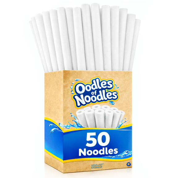 Oodles of Noodles Premium Pool Noodles - 48 inch x 2.5 inch - Multi-Purpose Foam Tubes for, Pool, Exercise, Crafts, Padding - 50 Pack (White)