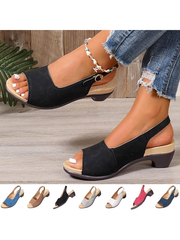 Oofos Sandals for Women Women's Fashionable Casual Summer Vintage Thick-Soled Open-Toe Buckle Strap High-Heeled Thick-Heeled Sandals White 38
