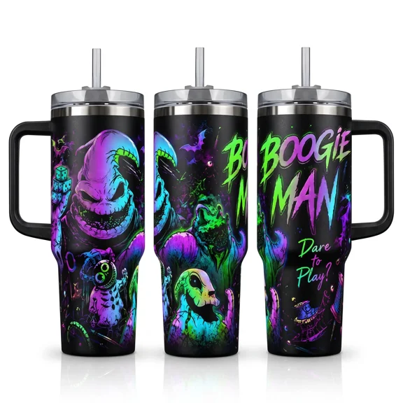 Oogie Boogie Spooky Monster 40 Oz Tumbler, Halloween Graphic Travel Cup, Gothic Creepy Style, Insulated Stainless Steel