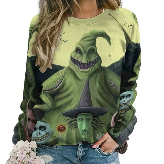 Oogie Boogie Sweatshirts for Women Long Sleeve Crewneck Raglan Sweater Graphic Pullover Casual Comfy Tops S