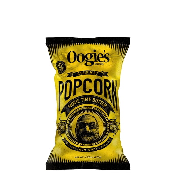 Oogie’s Snacks Gluten-Free Movie Time Butter Popcorn, 4.25 oz Big Bags (4 Count)