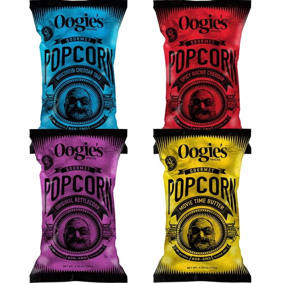 Oogie's Snacks Gluten-Free Variety Pack Popcorn, 4.25 oz Big Bags (4 Count)