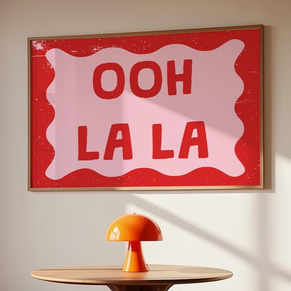 Ooh La La Print: Retro Pink Wall Art, Playful Typography UNFRAMED PAPER POSTER, Home Decor, Vintage Gift, Living Room Dercor
