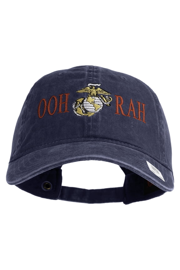 Ooh Rah Embroidered Washed Solid Pigment Dyed Cotton Twill Brass Buckle Cap - Navy OSFM