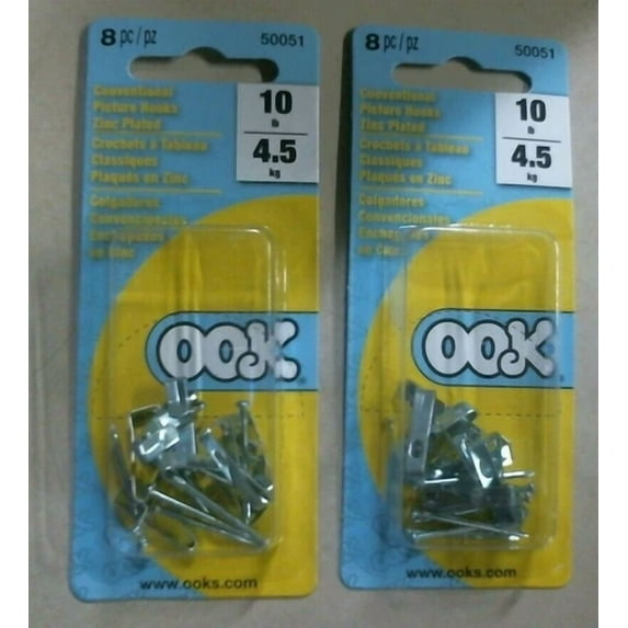 Ook 50051 Conventional Picture Hooks, 8 Pc. Lot Of 2, Free Shipping