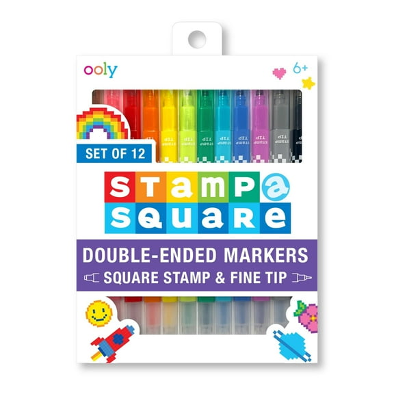 OOLY 12 Double-Sided Art Markers with Square Stamp & Fine Point, Multicolor 1 Pack