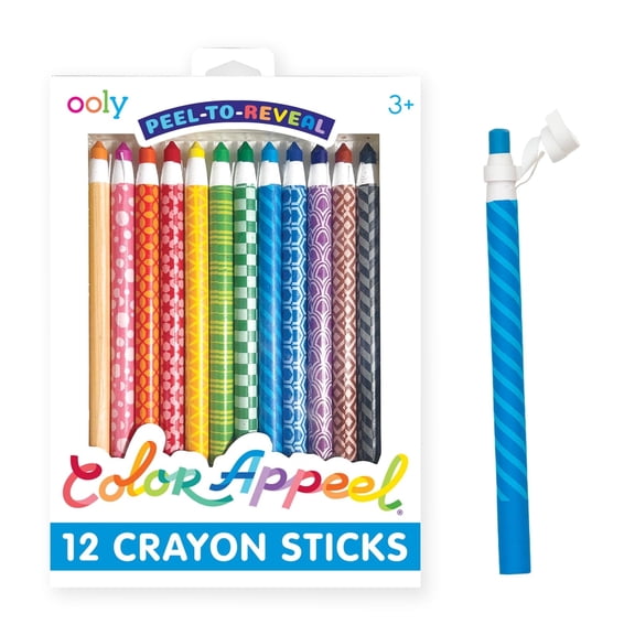 Ooly Color Appeel Crayon Sticks, 12 Peelable Crayons for Kids, Art Supplies