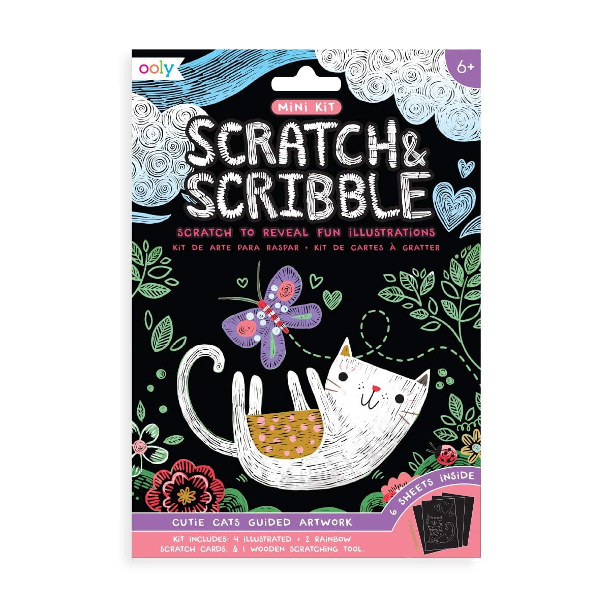 Ooly Mini Scratch & Scribble Art Kit: Cutie Cats, Scratch Off Art Sets for Kids