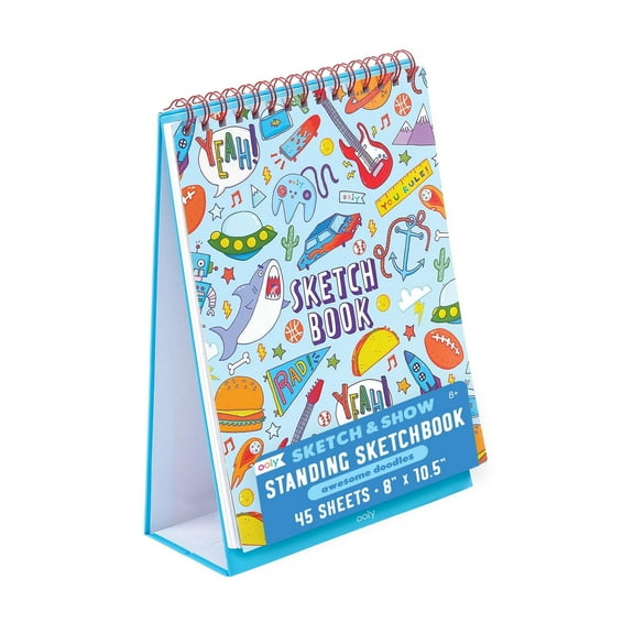 Ooly Sketch and Show Standing Sketchbook with Awesome Doodles, 10.5x8, 45 Pages