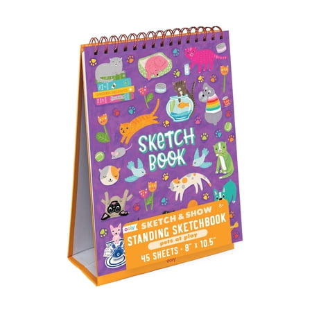 Ooly Sketch and Show Standing Sketchbook with 45 Large 10.5x8 Pages, Pets at Play