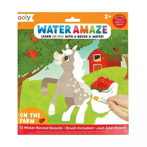 Ooly Water Amaze, On The Farm - 12 Reveal Boards & Brush for Toddlers