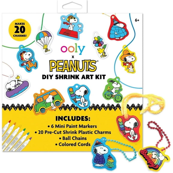 Ooly x Peanuts: Snoopy Themed 34-Piece DIY Shrinking Art Kit with Markers