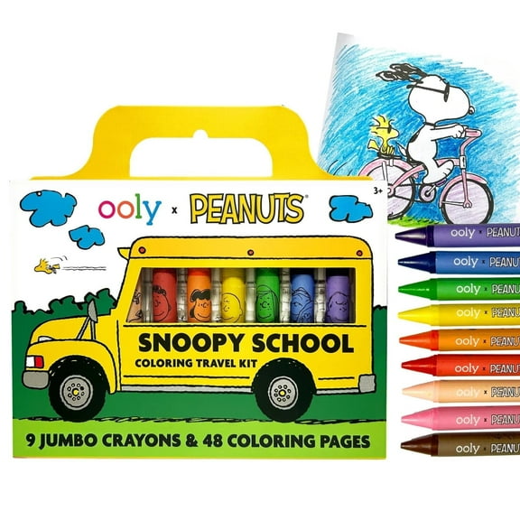 OOLY Peanuts Travel Art Kit with 9 Jumbo Crayons and 48 Themed Coloring Pages