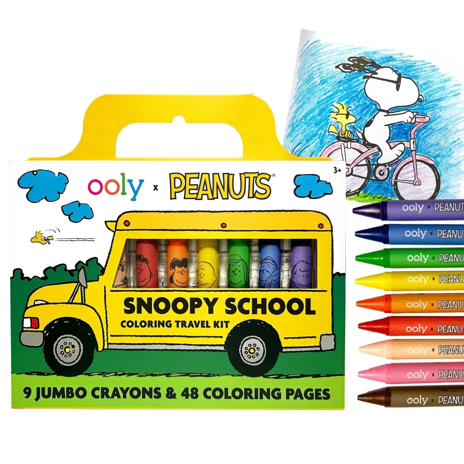 OOLY Peanuts Travel Art Kit with 9 Jumbo Crayons and 48 Themed Coloring Pages