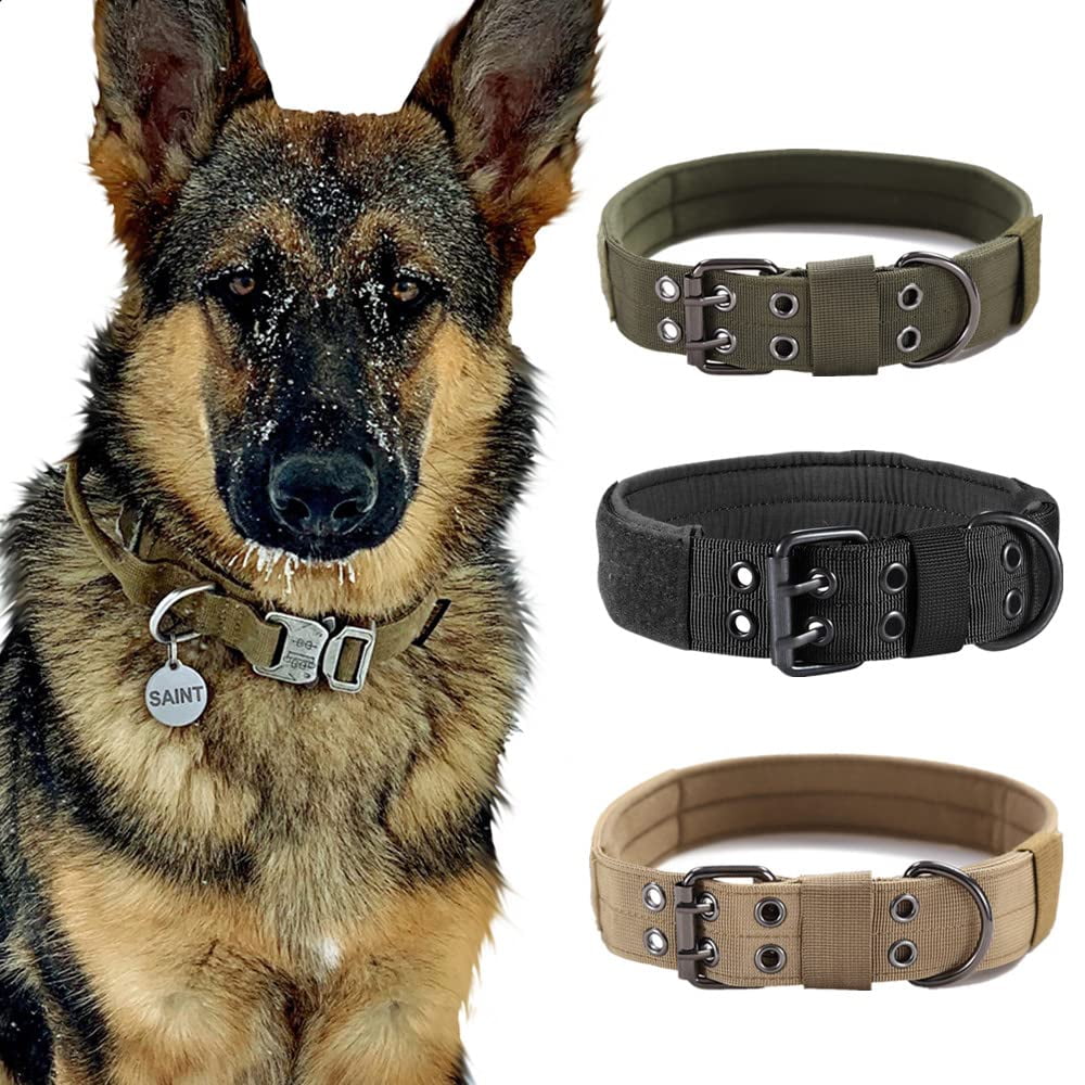 Oomiibe Tactical Dog Collar Heavy Duty Nylon Large Dog Collar Collar K9 Military with Metal Buckle for Medium,Large Dogs (X-Large,Green)