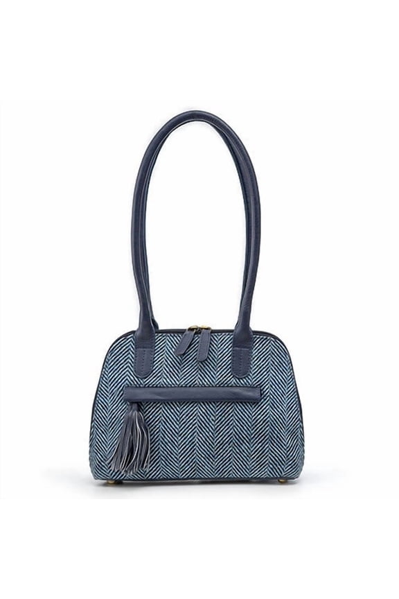 Oona Bag Herringbone Blue/ Navy Leather Handbag