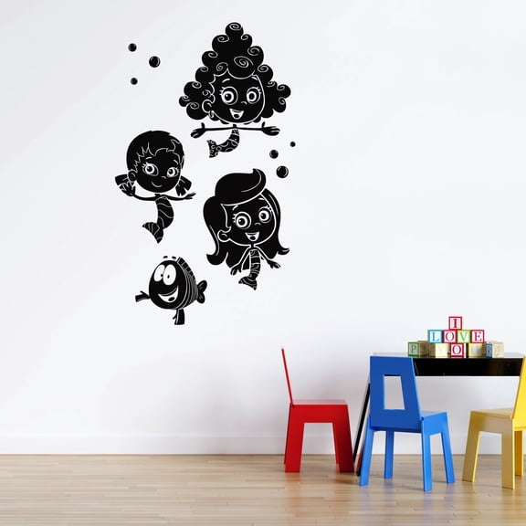 Oona Deema Molly And Mr Groupy Wall Art Decal | 20" x 31" Bubble Guppies Cartoon Characters Kids Bedroom Nursery Removable Decor Design Vinyl Adhesive Home Decoration Sticker