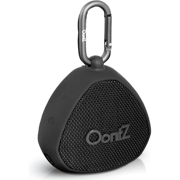 Oontz Mini Speaker 5.0-5W Sound, 12-Hr , 100ft Range, IPX7 , Budget-Friendly Small Portable Clip Speaker for Travel, White Elephant for Adults (Black)