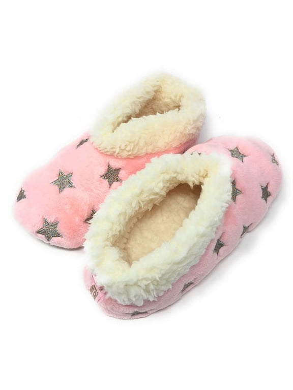 Women's Cozy Fuzzy Bootie Slippers, Sherpa House Shoes, Starz Pink, M