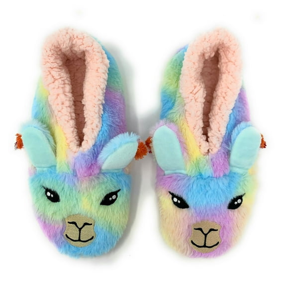 Oooh Geez Women's Cozy Fuzzy Sherpa Slippers, Funny 3D Animal House Slippers, Llama Stay, S