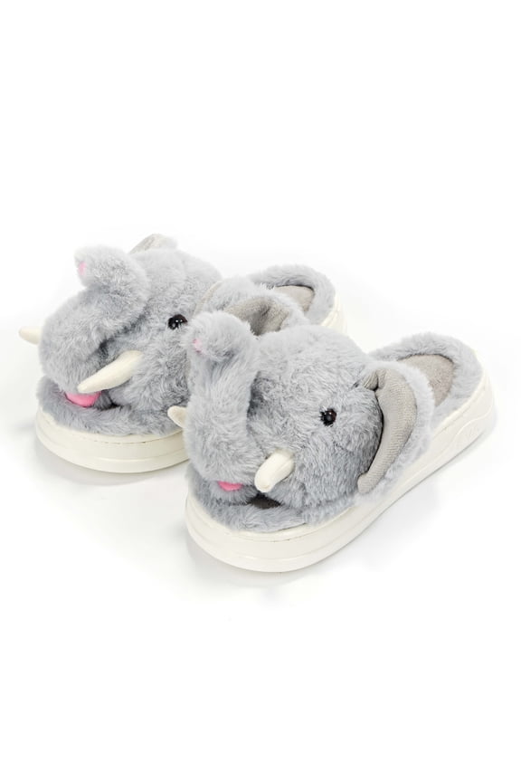 Women's Funny Animal Fuzzy House Slip On Slippers, Cute Plush Indoor Slides Shoes, Elephant Whisper, Size L
