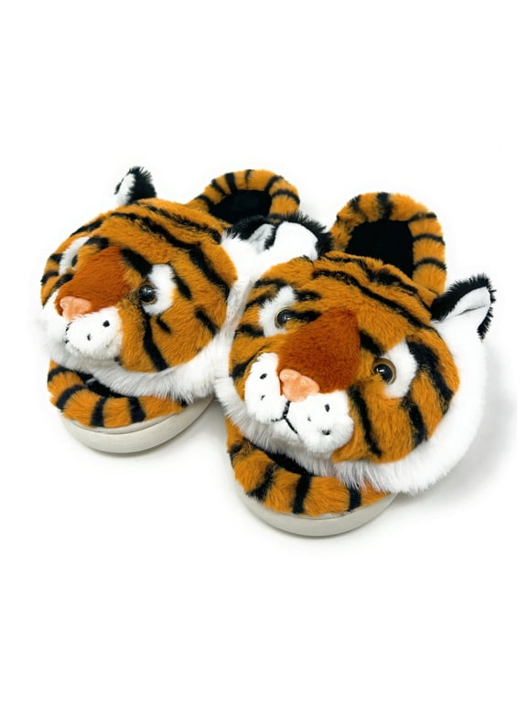Women's Funny Animal Fuzzy House Slip On Slippers, Cute Plush Indoor Slides Shoes, Tiger Roar, Size L