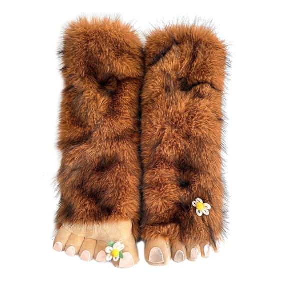Oooh Geez Women's Funny Animal Fuzzy House Slipper Socks with Grippers, Cute Plush Indoor Non-Slip Socks, Wolf Pack, Size 5-10