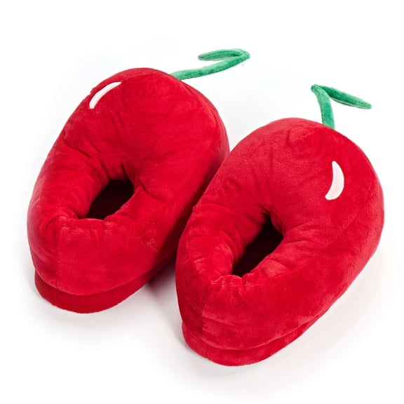 Oooh Geez Women's Funny Fruit Fuzzy House Slippers, Cute Plush Indoor Non-Slip Shoes, Cherry Hugs, Size S