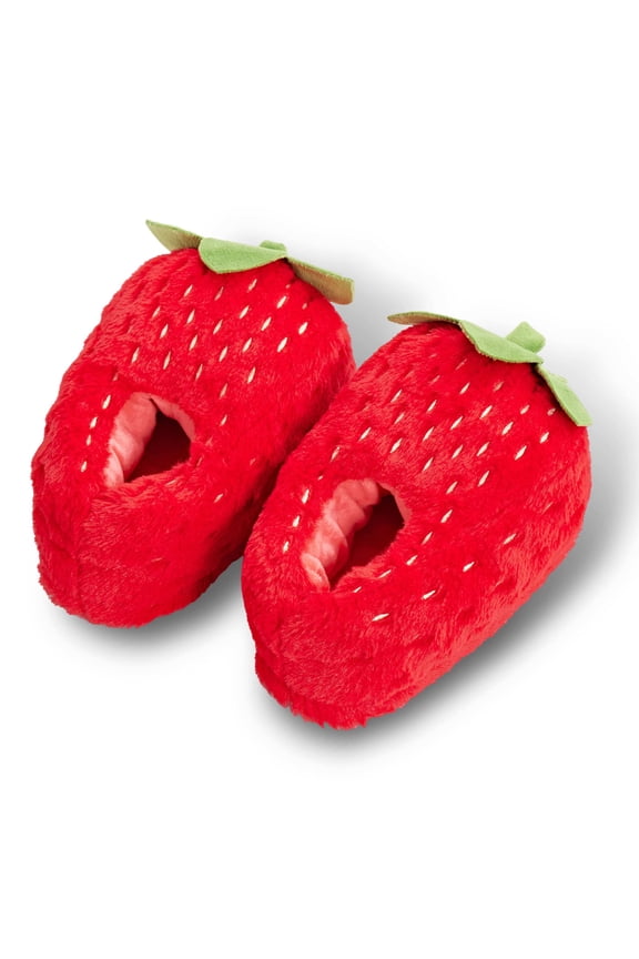 Women's Funny Fruit Fuzzy House Slippers, Cute Plush Indoor Non-Slip Shoes, Strawberry, Size S
