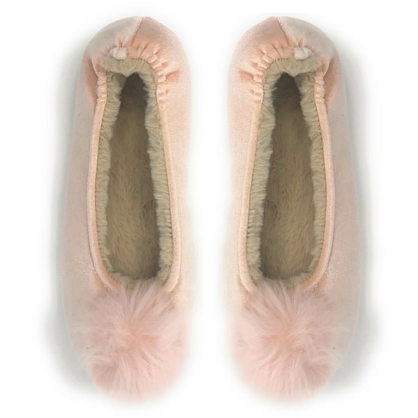 Oooh Geez Women's Pom Pom Ballet Slippers, Cozy Fuzzy Plush House Shoes