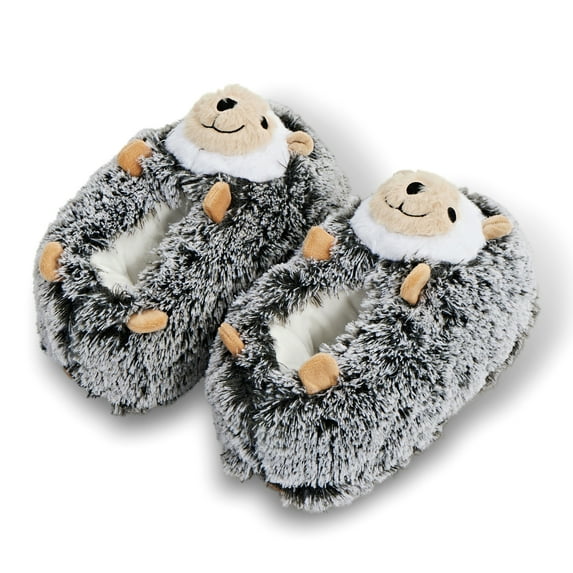 Oooh Geez Womens Funny Fluffy House Slippers, Hedge Hugs, Cute Shoes with Grippers, S
