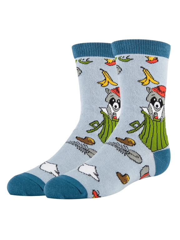 Kids Crazy Funny Novelty Crew Socks, Trash Panda, for Girls & Boys
