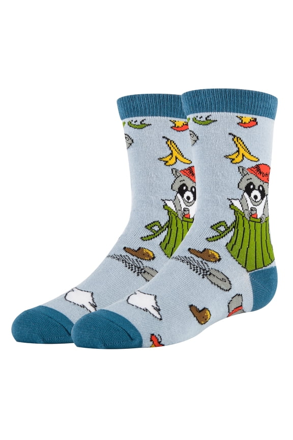 Kids Crazy Funny Novelty Crew Socks, Trash Panda, for Girls & Boys
