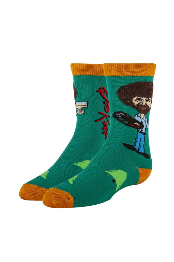 Kids Funny Colorful Crew Socks Novelty Cool Cotton Socks, True Bob Ross, One Size