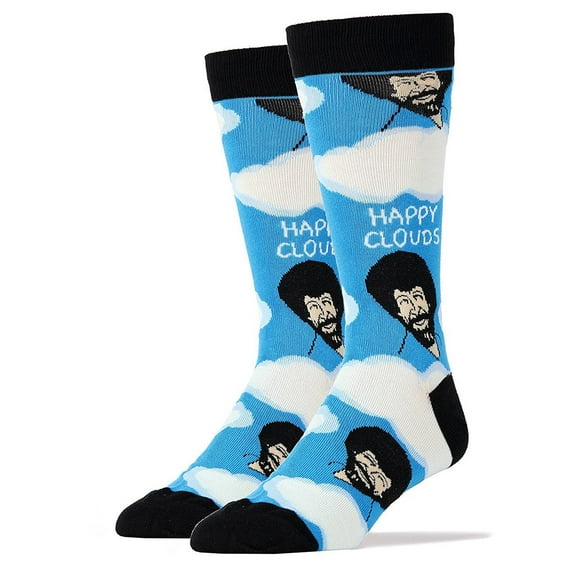 Oooh Yeah! Men's Bob Ross Cotton Crew Socks (Blue)