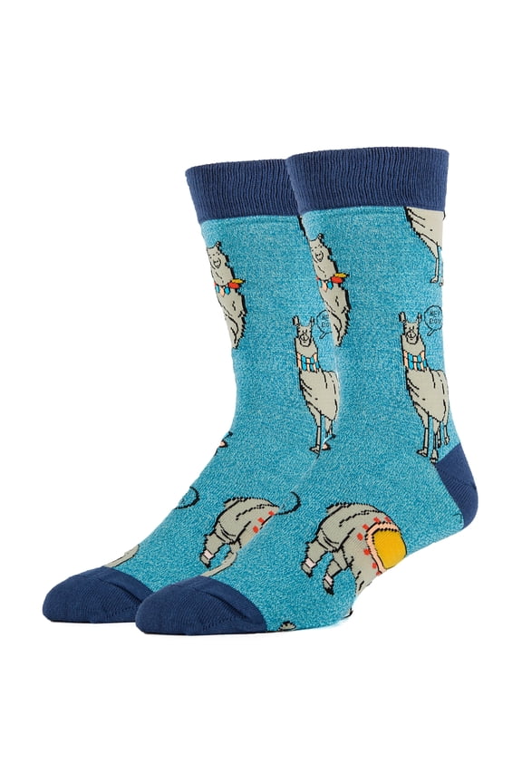 Men's Funny Colorful Crew Socks, Novelty Cotton Socks, Ya Llama Boo, One Size