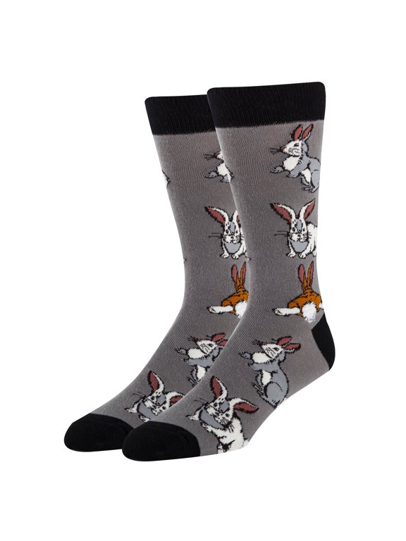 Men‘s Funny Novelty Crew Socks, Bunny Hop, Easter Crazy Dress Socks, One Size